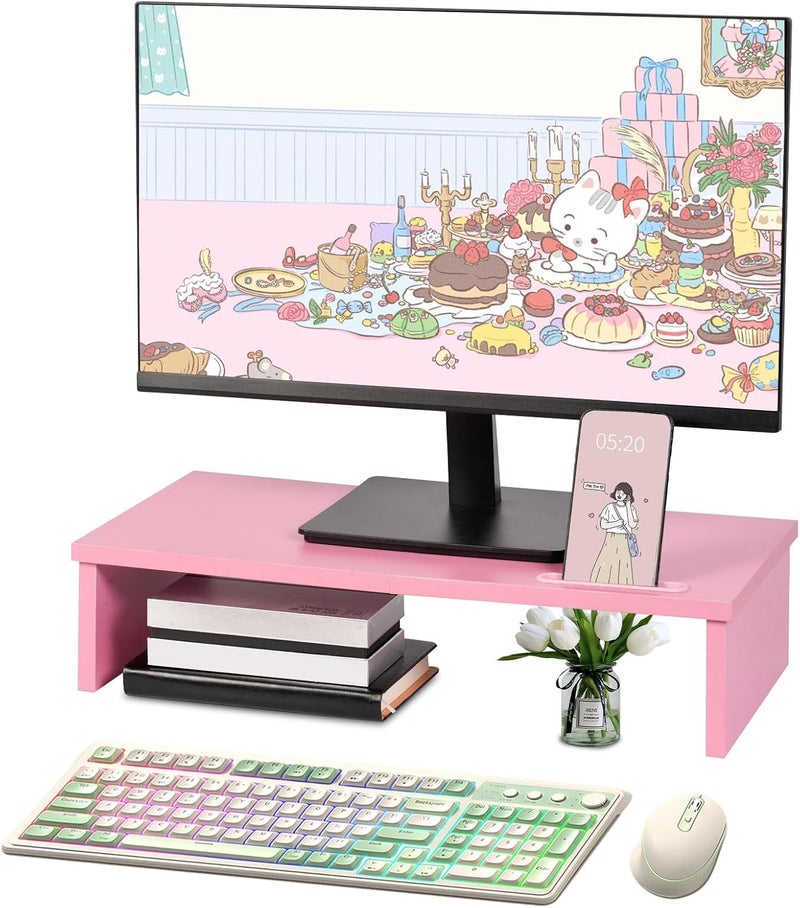 Qupui 21" Monitor Stand Riser with Phone Holder, Monitor Stand for Desk, Computer Monitor Stand, Desk Shelf for Top of Desk, Desktop Organizer for Laptop, Printer, TV - Image 1